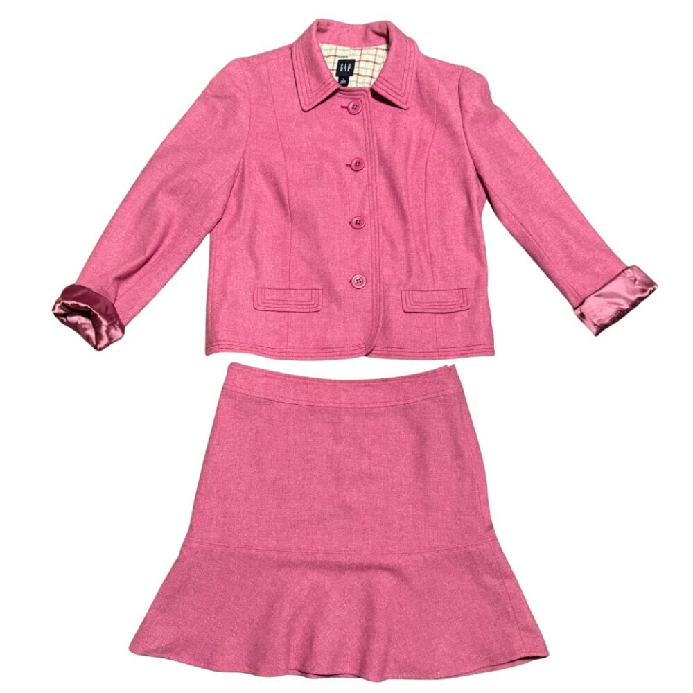 Gap Women’s Wool Blend Blazer + Matching Skirt Set Pink Tartan L / 6